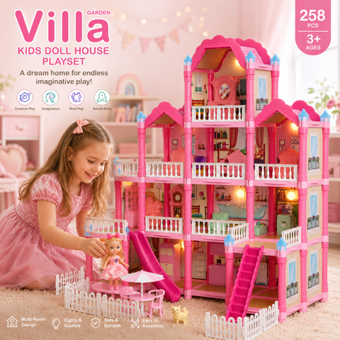Villa Kids Doll House Playset – 3-Story Princess Dream Home