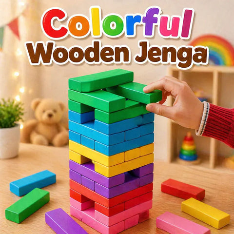 KidsPlanet 54 PCS Colorful Wooden Jenga Tumbling Tower – Stacking & Balance Game for Kids