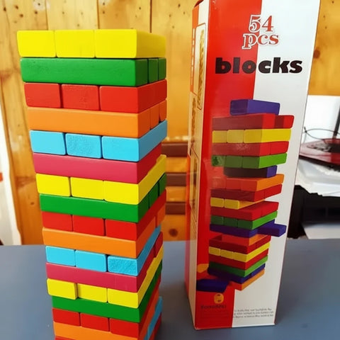KidsPlanet 54 PCS Colorful Wooden Jenga Tumbling Tower – Stacking & Balance Game for Kids